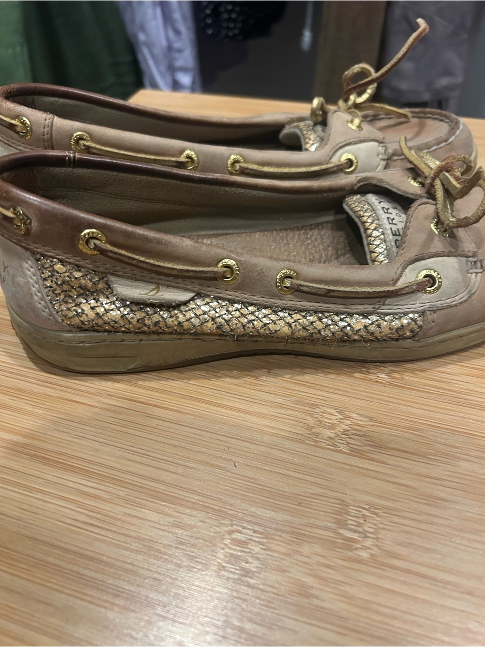 Sperry Top-Sider Boat Shoes Tan Gold Metallic Coastal Preppy Loafers - Picture 4 of 5